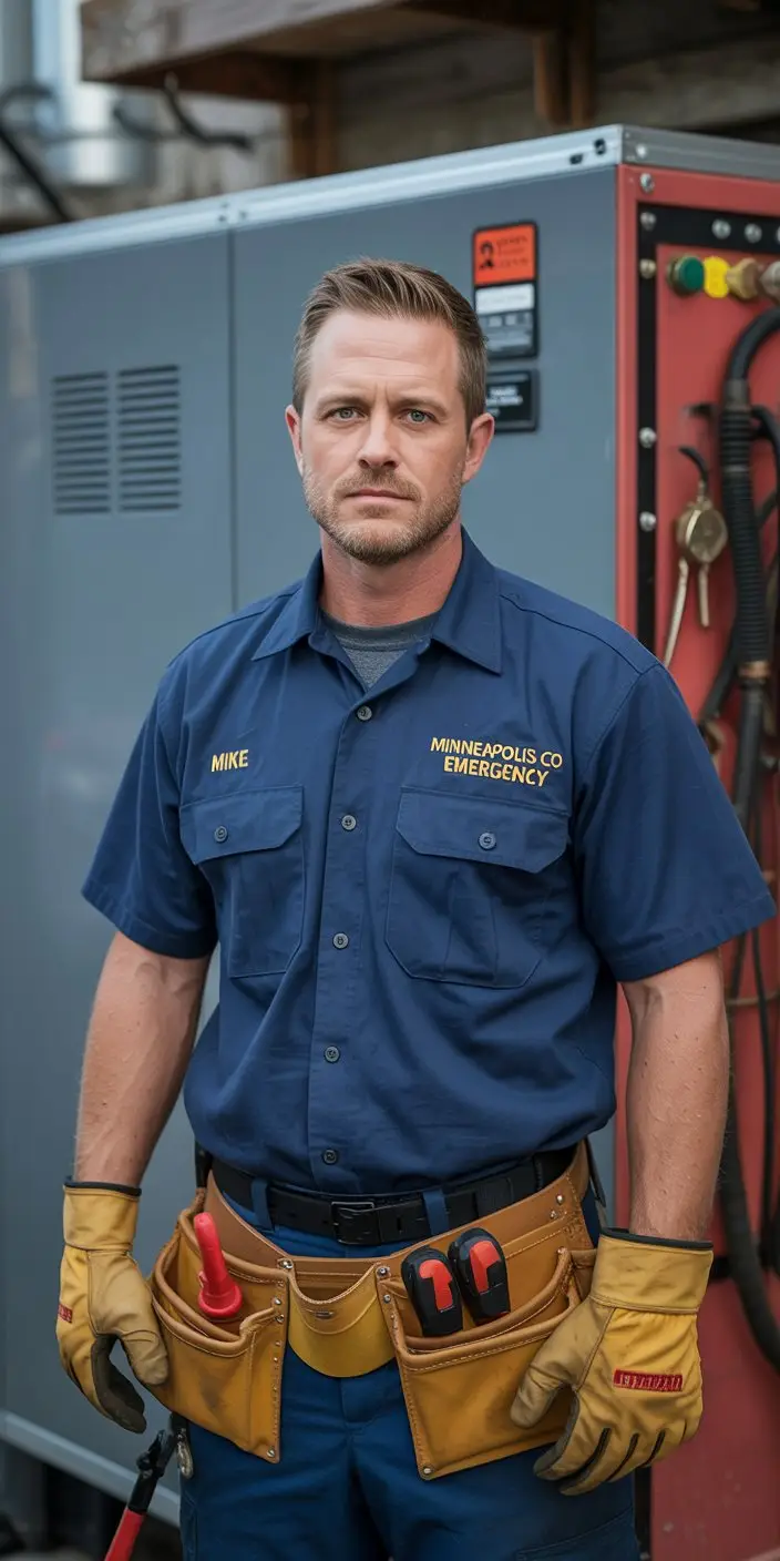 HVAC technician Mike in Minneapolis CO Emergency uniform